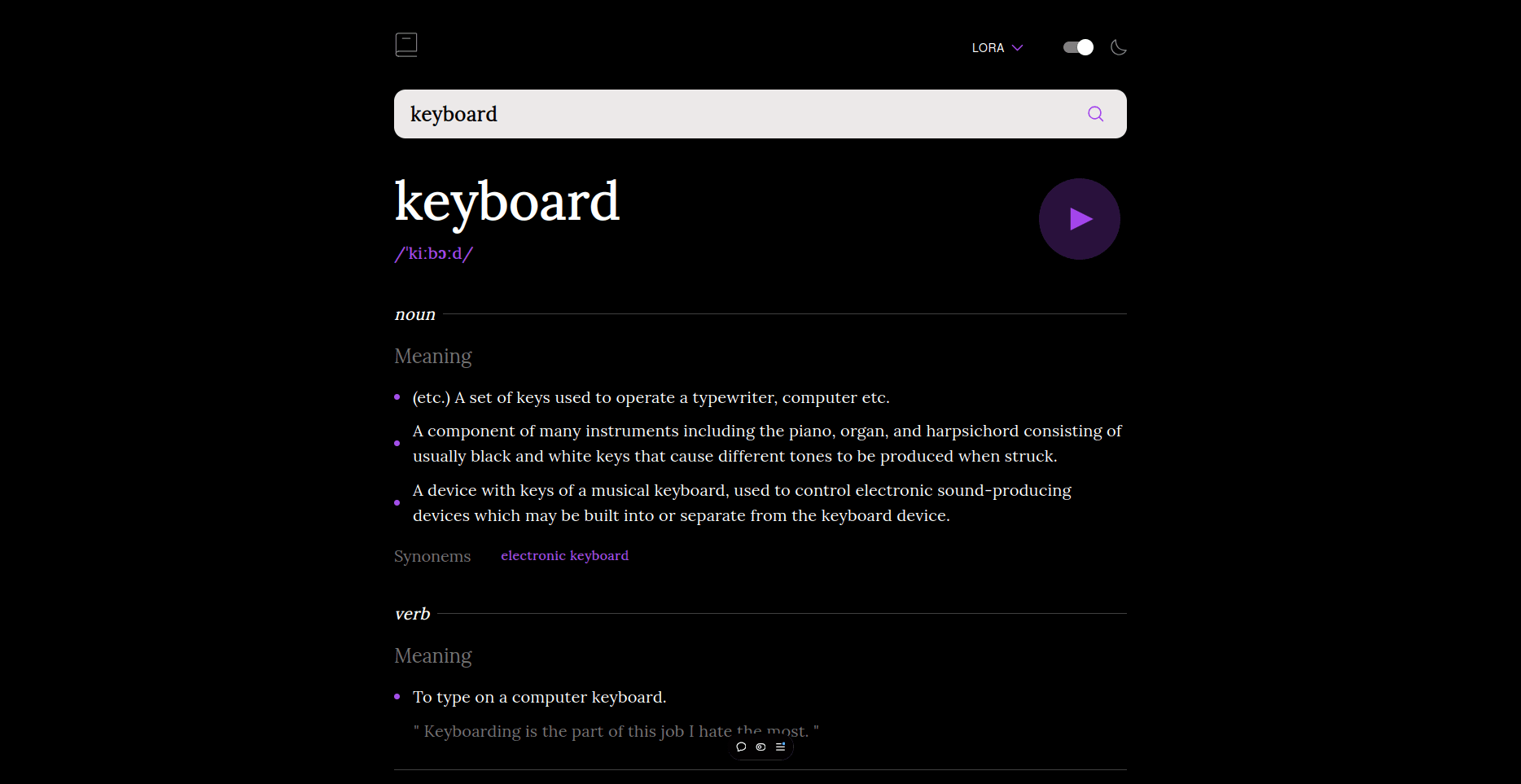 Vocabra Dictionary App Interface